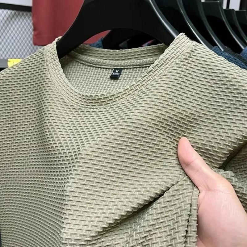 T-shirt d'été en maille de soie glacée pour homme, col rond, manches courtes, nouvelle collection 20