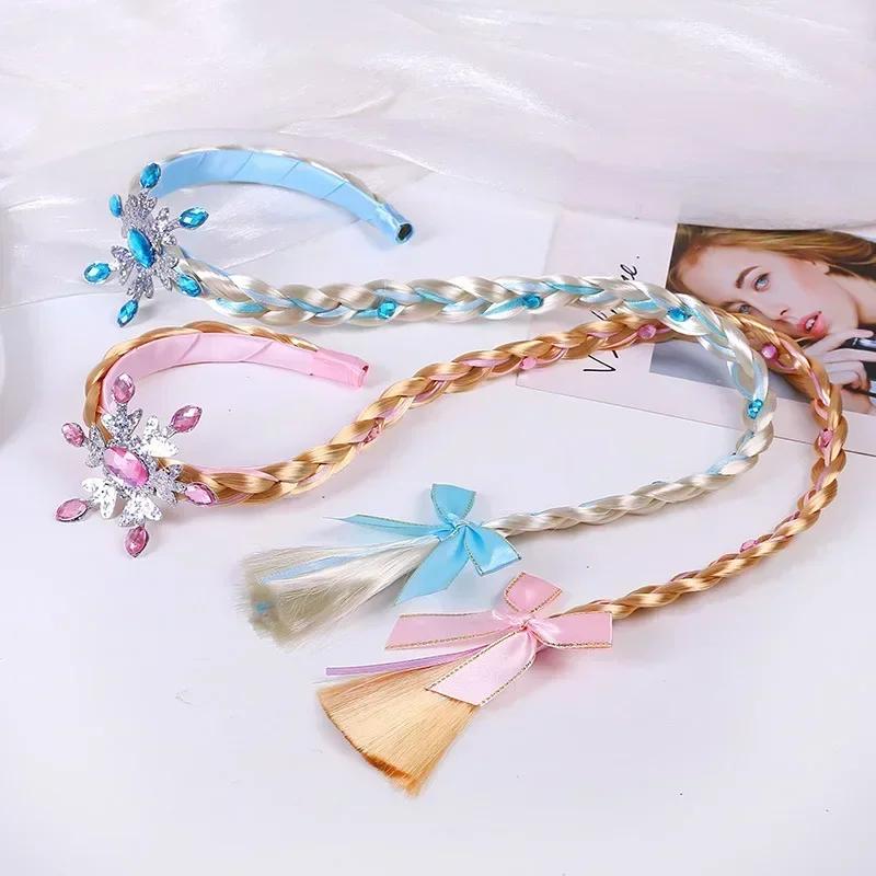 Perruque la reine des neiges tressée princesse bandeau fille Elsa flocon de neige bleu rose bandeau