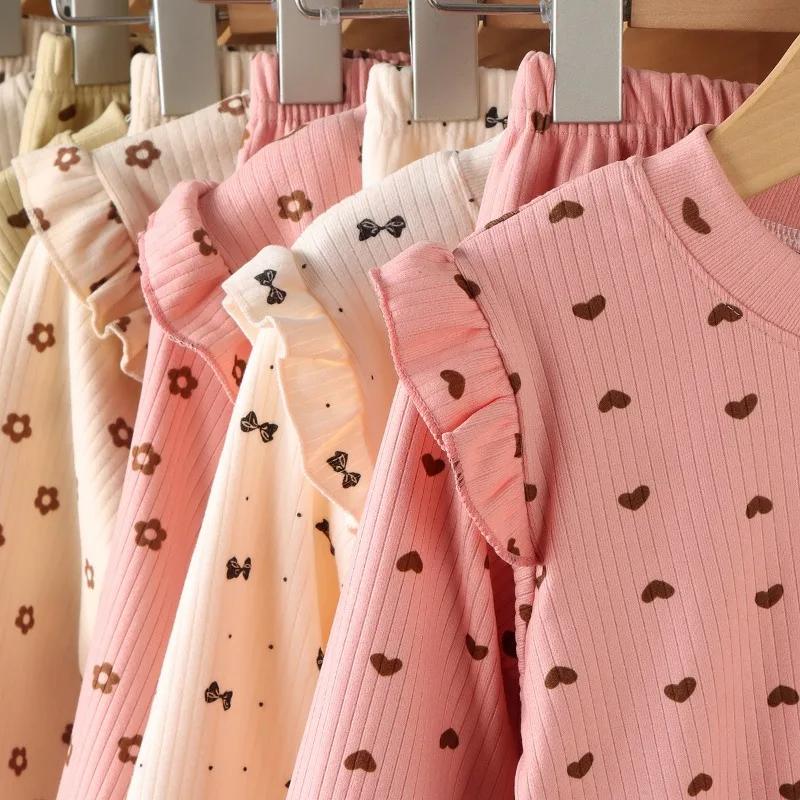 Maillot de corps à manches longues pour enfants, joli t-shirt à pois floraux, chemise en Y douce pou