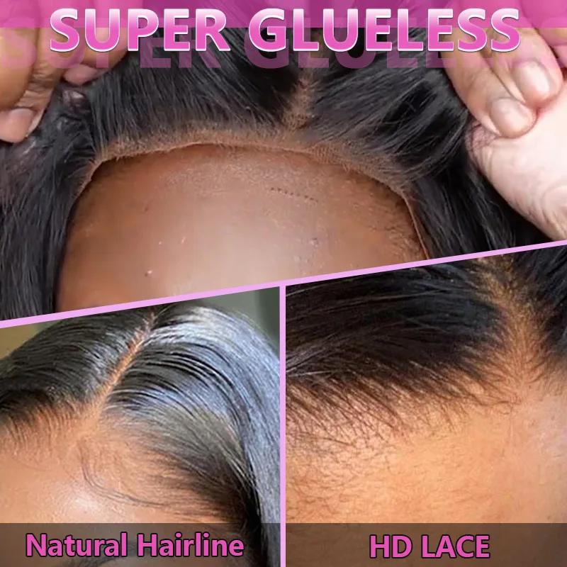 Wear matchs Go-Perruque droite sans colle avec fermeture en dentelle HD, délié pré-plumé, cheveux hu