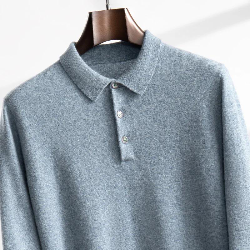 Pull à col POLO en cachemire pour hommes, de haute qualité, doux et élastique, décontracté, couleur