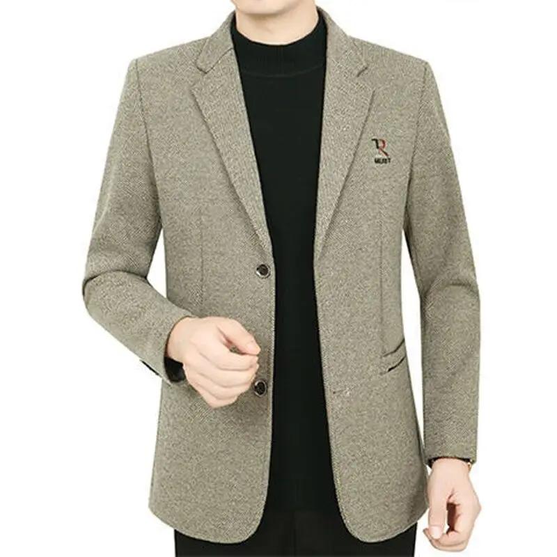 Nouvelle Collection Printemps – Blazer Décontracté en Laine Mélangée pour Homme d'Âge Moyen – Veste