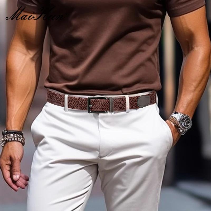 MaiKun 2 pièces toile hommes ceintures mode élastique métal boucle ardillon militaire tactique surél