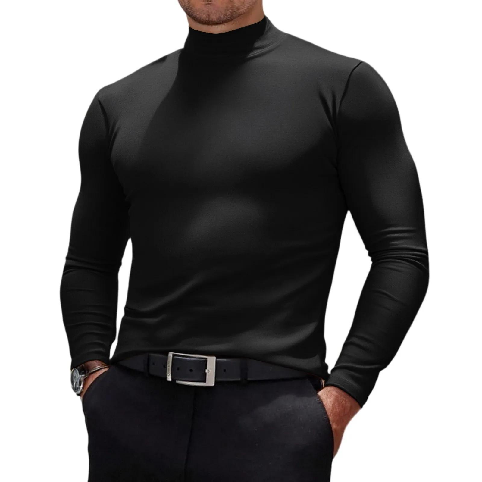  Hommes décontracté coupe ajustée Tops basiques léger col roulé pull chemise 2025 tendance respiran