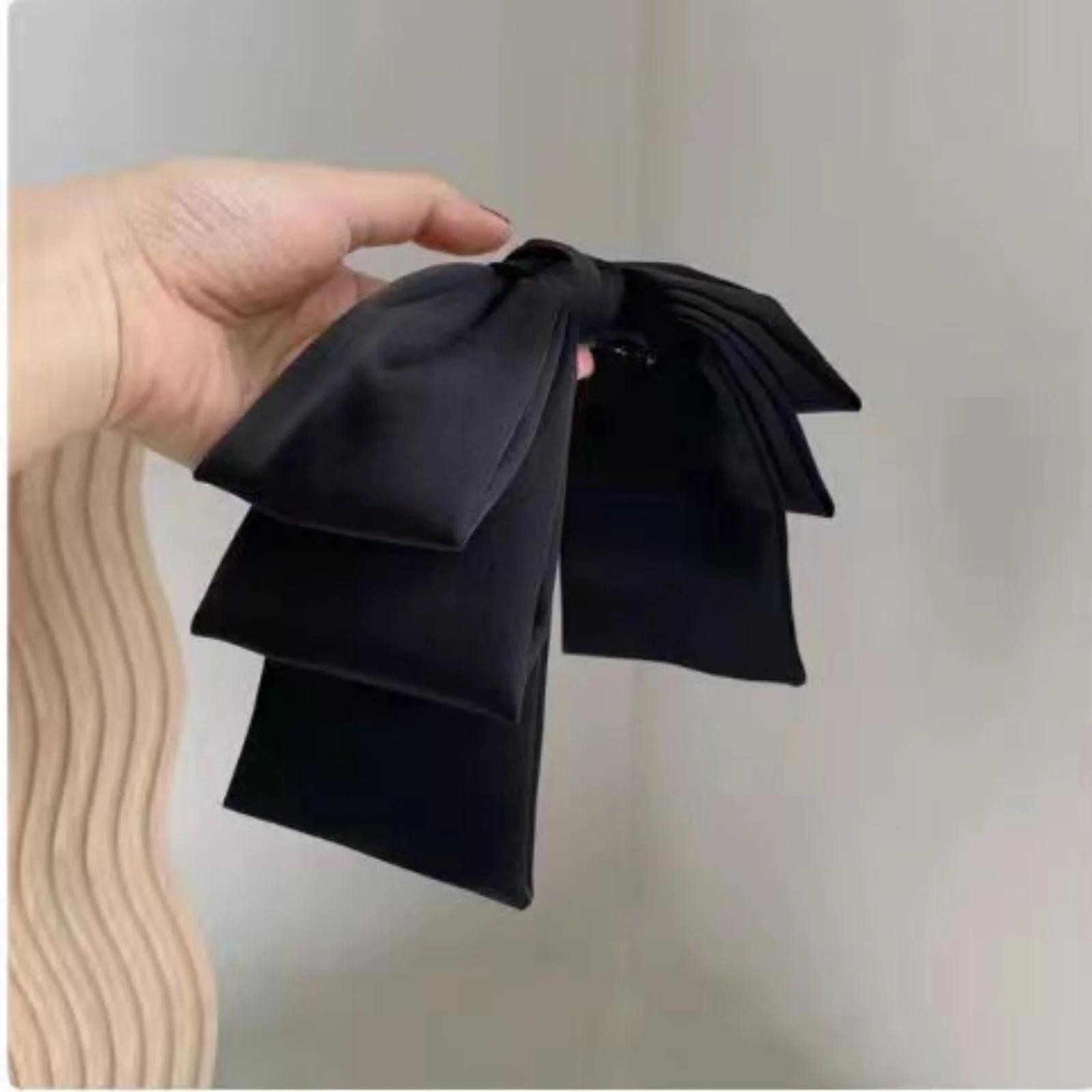 Grande pince à cheveux en Satin, nœuds pour filles et femmes, rose uni, noir, épingle à cheveux mult