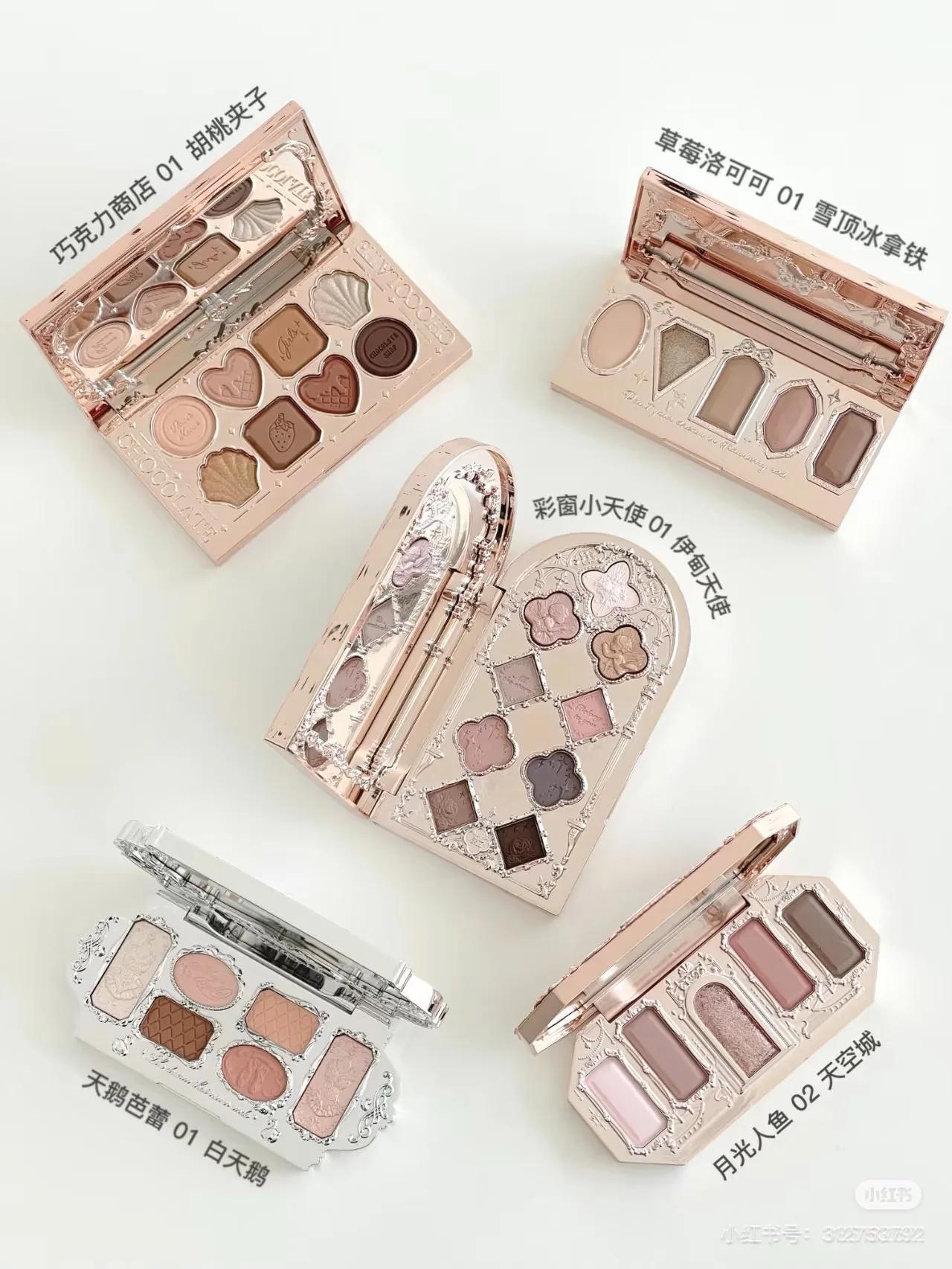 Flower Knows – Palette de fards à paupières 6 couleurs, bijou de coquillage, fraise, cupidon, cygne,