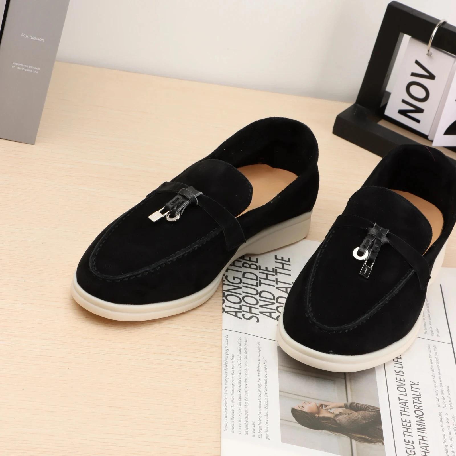 Mocassins Femme en Daim avec Décor de Nœud, Chaussures Légères et Respirantes