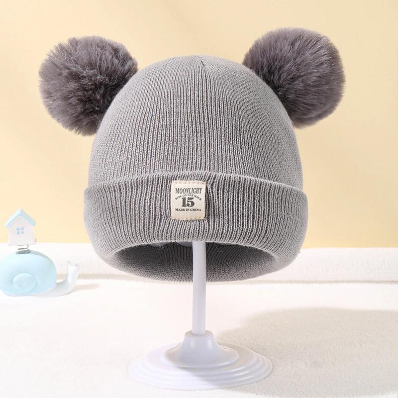 Automne hiver bébé chaud tricoté chapeaux avec Pom enfants tricot bonnet chapeau couleur unie enfant