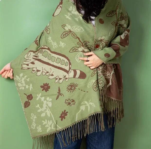 Niche Design écharpe châle à la mode polyvalent mignon dessin animé épaissi Double face hiver chaud