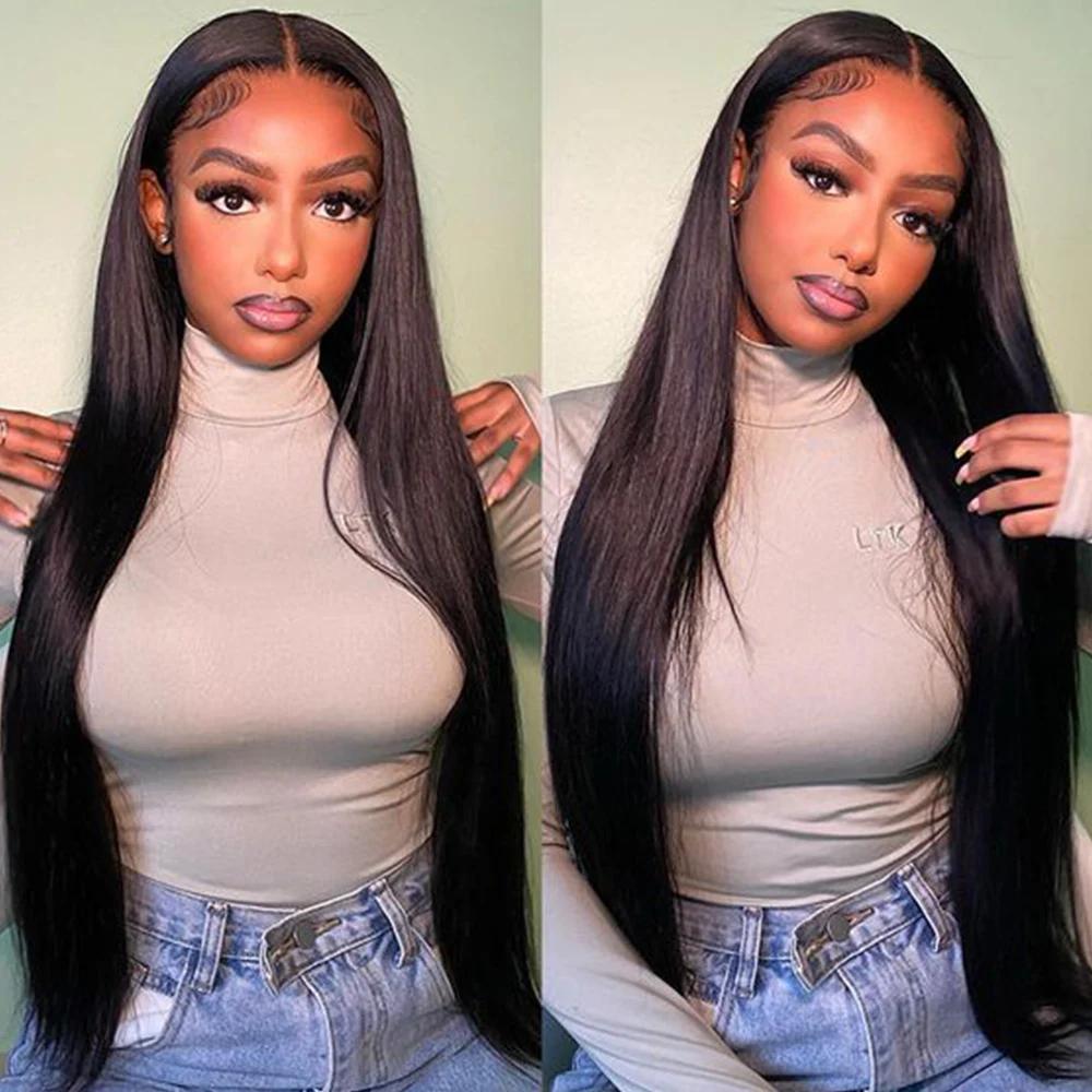 Moxika-Perruque Lace Front Wig naturelle lisse, cheveux humains, 13x4, 30 pouces