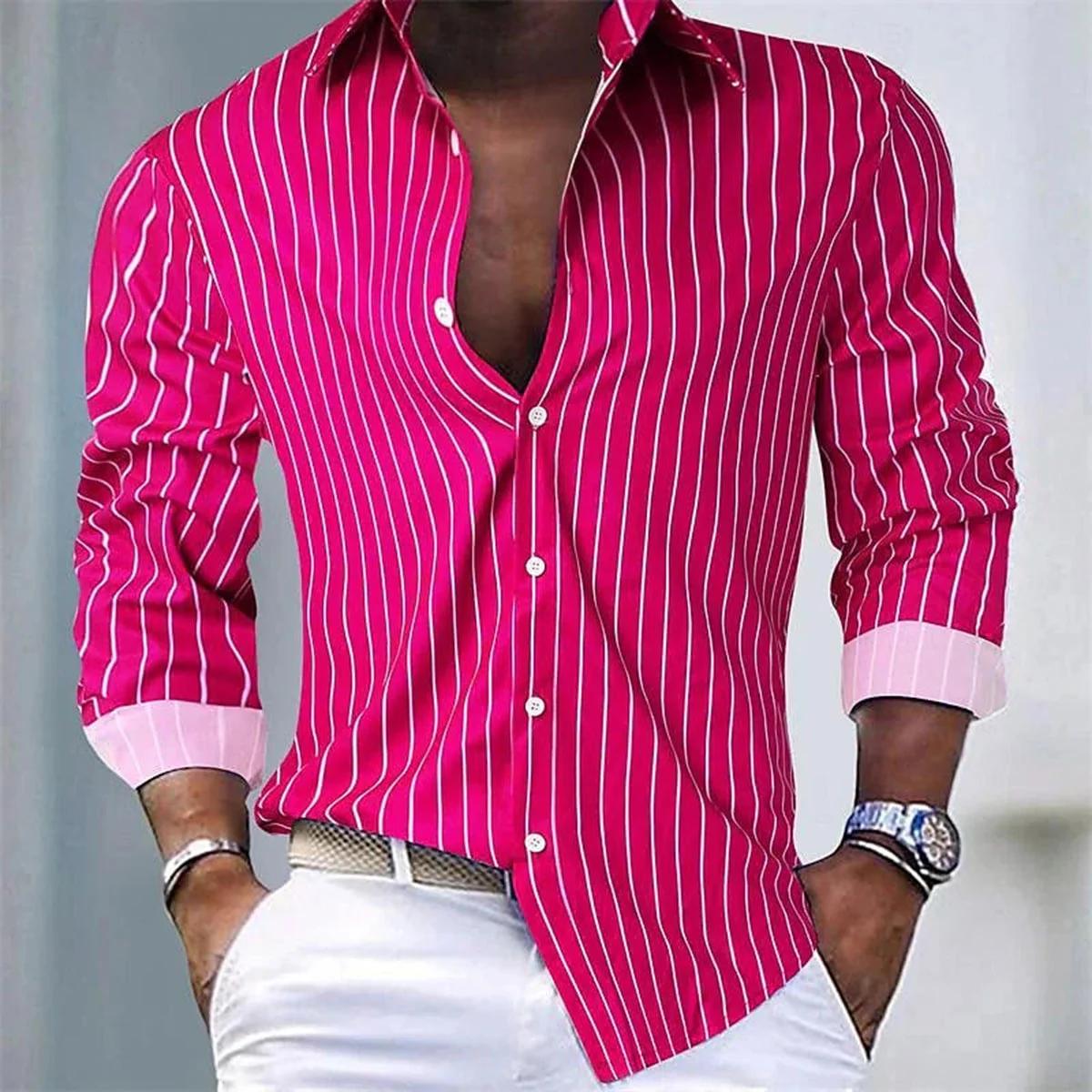 Chemise ample à rayures pour hommes, 16 couleurs, décontractée, respirante, bouton à revers, manches