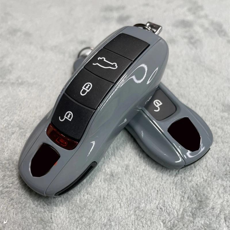 Étui à clés gris ciment pour Porsche 718 911 Panamera Cayenne Macan Boxster Cayman, coque de clé de