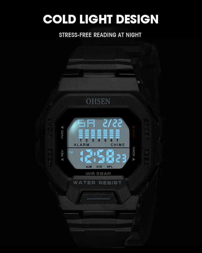 Mode OHSEN Hombre mâle montres numériques 5ATM plongée homme hommes sport vert montres horloges à ma