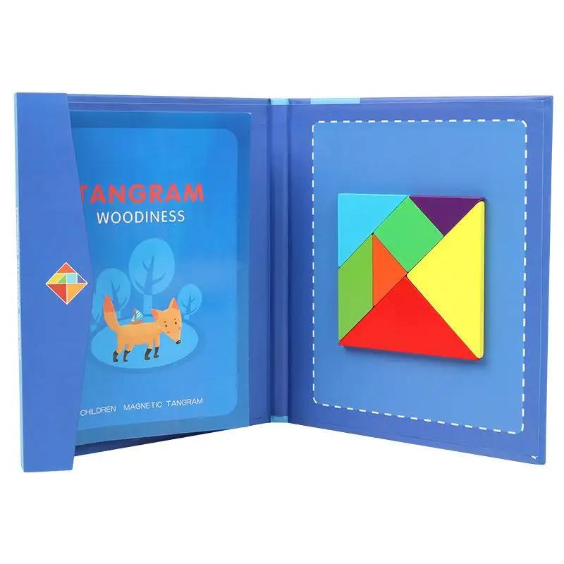 Puzzle en bois Tangram magnétique, livre, jouets éducatifs pour enfants, bébé enfant, Portable, appr