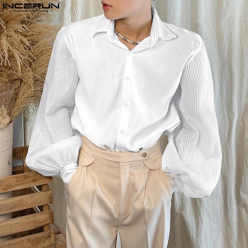 INCERUN hauts 2025 Style coréen mode nouveaux hommes Texture fosse rayure chemises décontracté Simpl