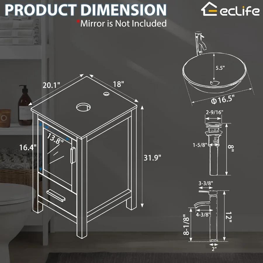 eclife 18 "petit meuble de salle de bain combiné meuble autoportant moderne avec porte et tiroir en