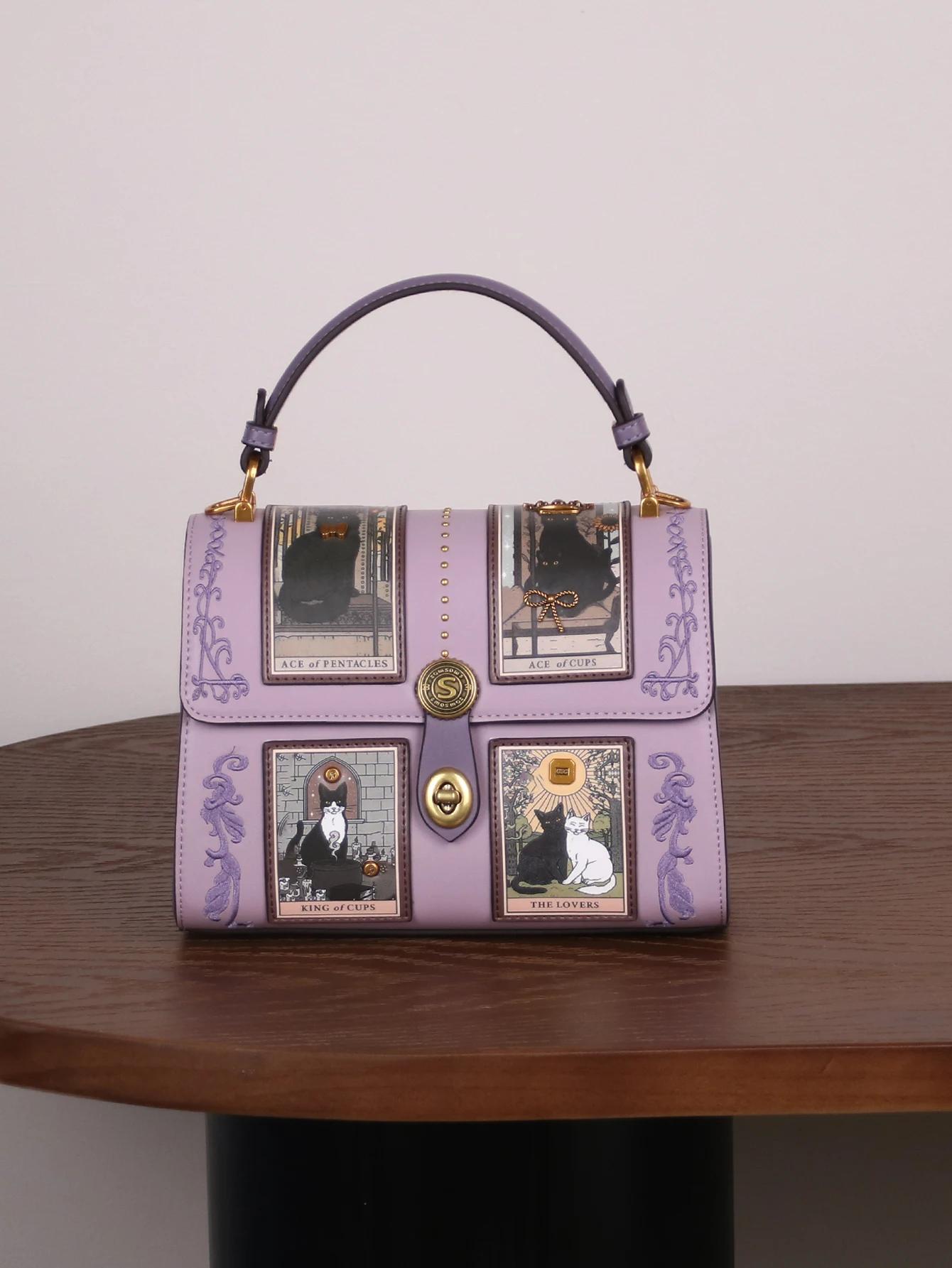 Nouveau sac à main de luxe pour femme 2026, style rétro, sac Boston Tarot, motif chat mignon, sac do