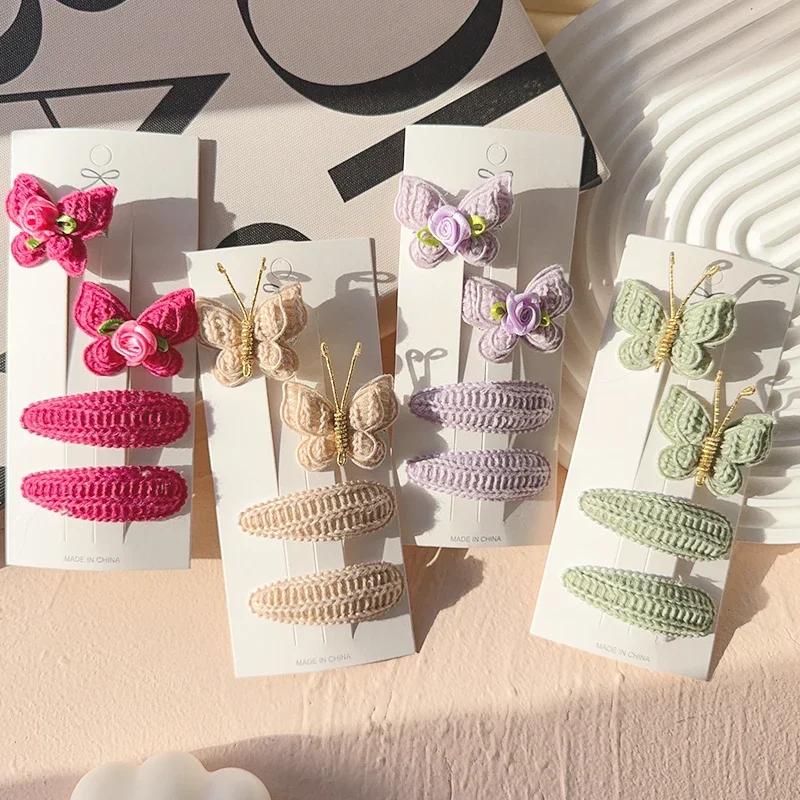 Pinces à cheveux en laine pour enfants, 4 pièces, douces et mignonnes, couvre-chef en tricot, Croche