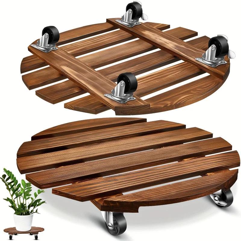 Support de plante à roulettes avec roues, chariot à roulettes rond, verrouillable en métal, 2 paquet