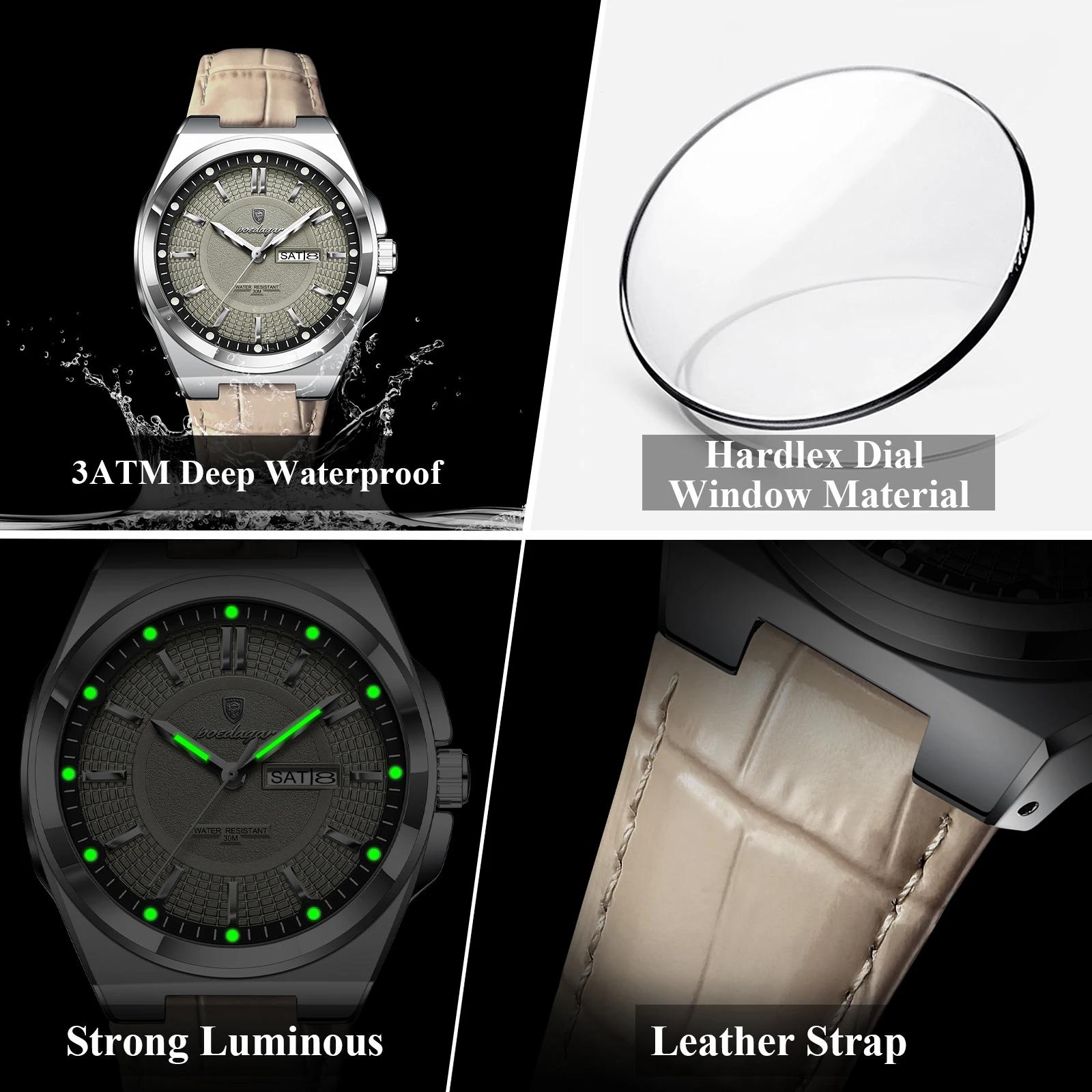 Montre homme POEDAGAR de haute qualité, étanche, lumineuse, avec date et jour, quartz, bracelet en c