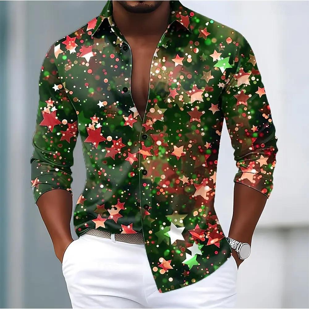 Chemise de noël à manches longues pour hommes, imprimé étoile de galaxie scintillante, boutonnée, mo
