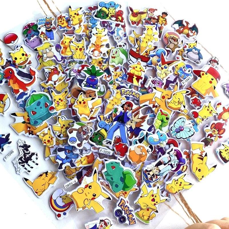 12 autocollants Pokémon Pikachu de dessin animé, mignons, kawaii, imperméables, 3D, en relief, pour
