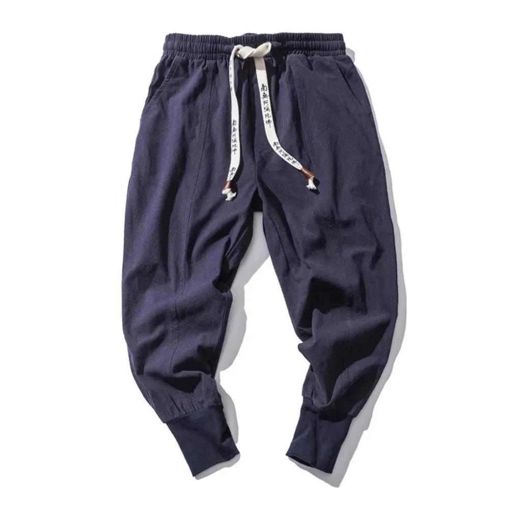 Hommes sarouel Streetwear coton lin Joggers nouveau Baggy Hip Hop mode pantalon décontracté solide p