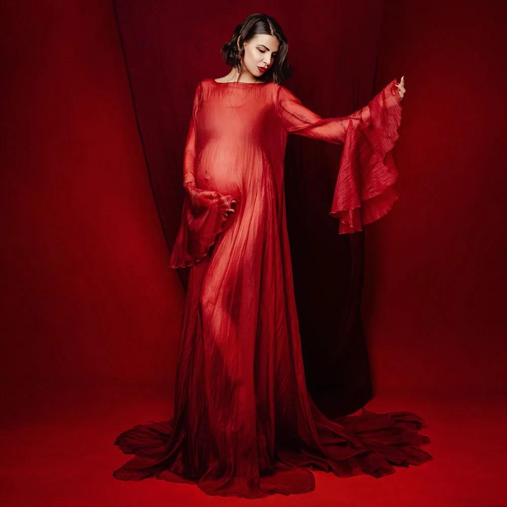 Robe en Tulle doux à manches longues, Style Simple, vêtements pour femmes enceintes, longueur au sol