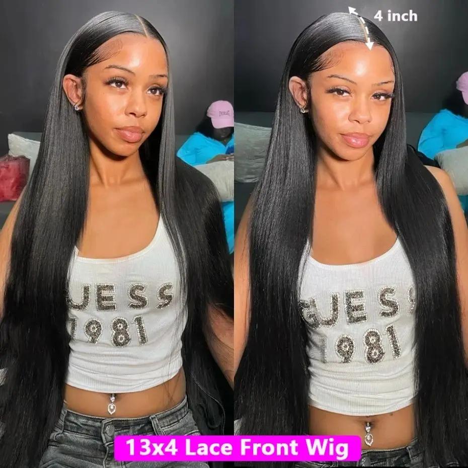Perruque Lace Front Wig naturelle brésilienne lisse, cheveux lisses, sans colle, 13x4, 13x6, HD, pre