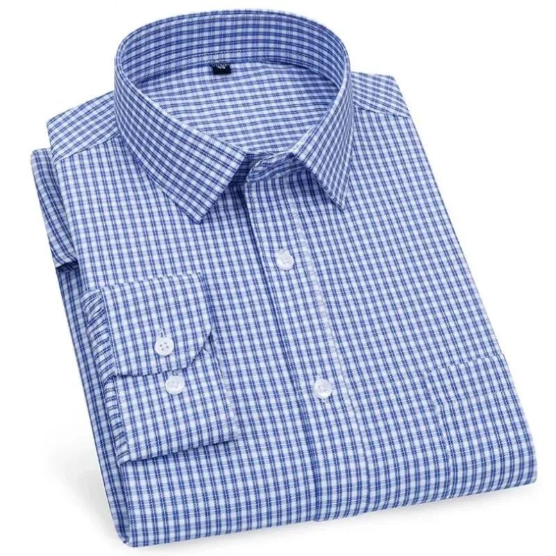 Chemises décontractées pour hommes, violet bleu, coton, coupe classique, manches longues, à carreaux