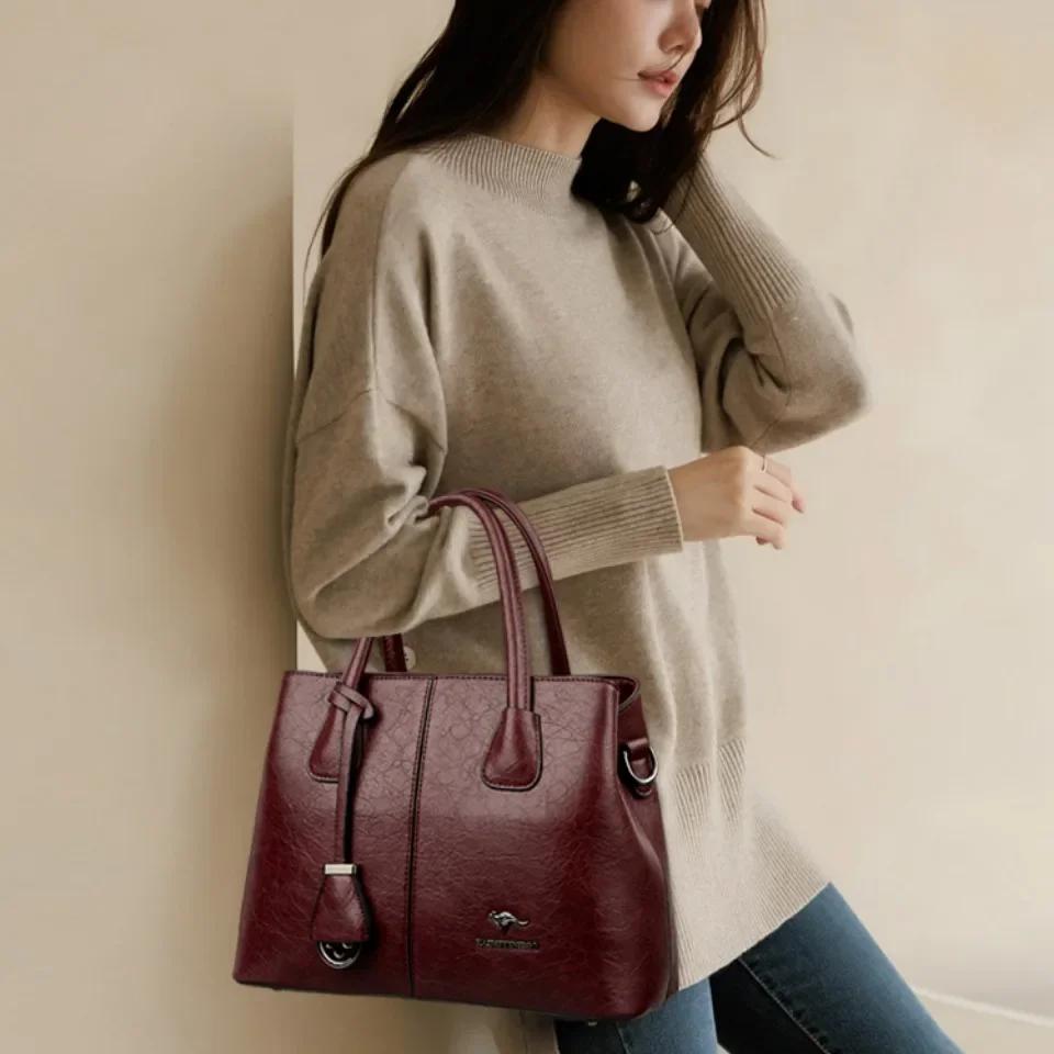 Sacs à main en cuir souple de marque authentique pour femmes, grands sacs fourre-tout, sacs à bandou
