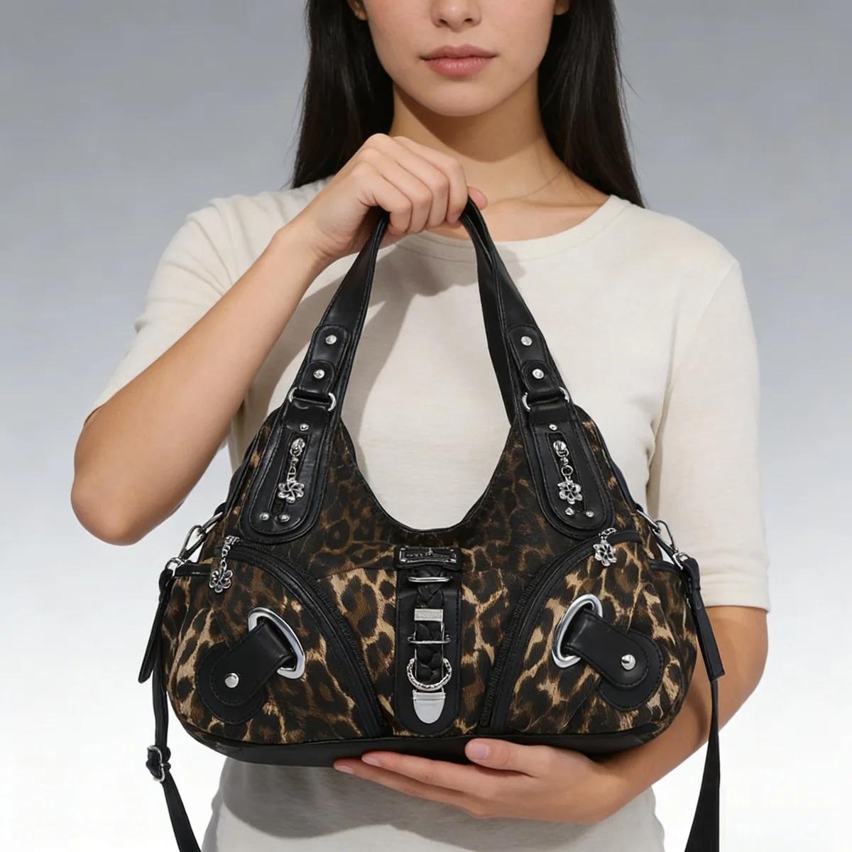 Sac à main pour femme Angel Kiss, sac à bandoulière léopard, sac à main à poignée supérieure, sac à