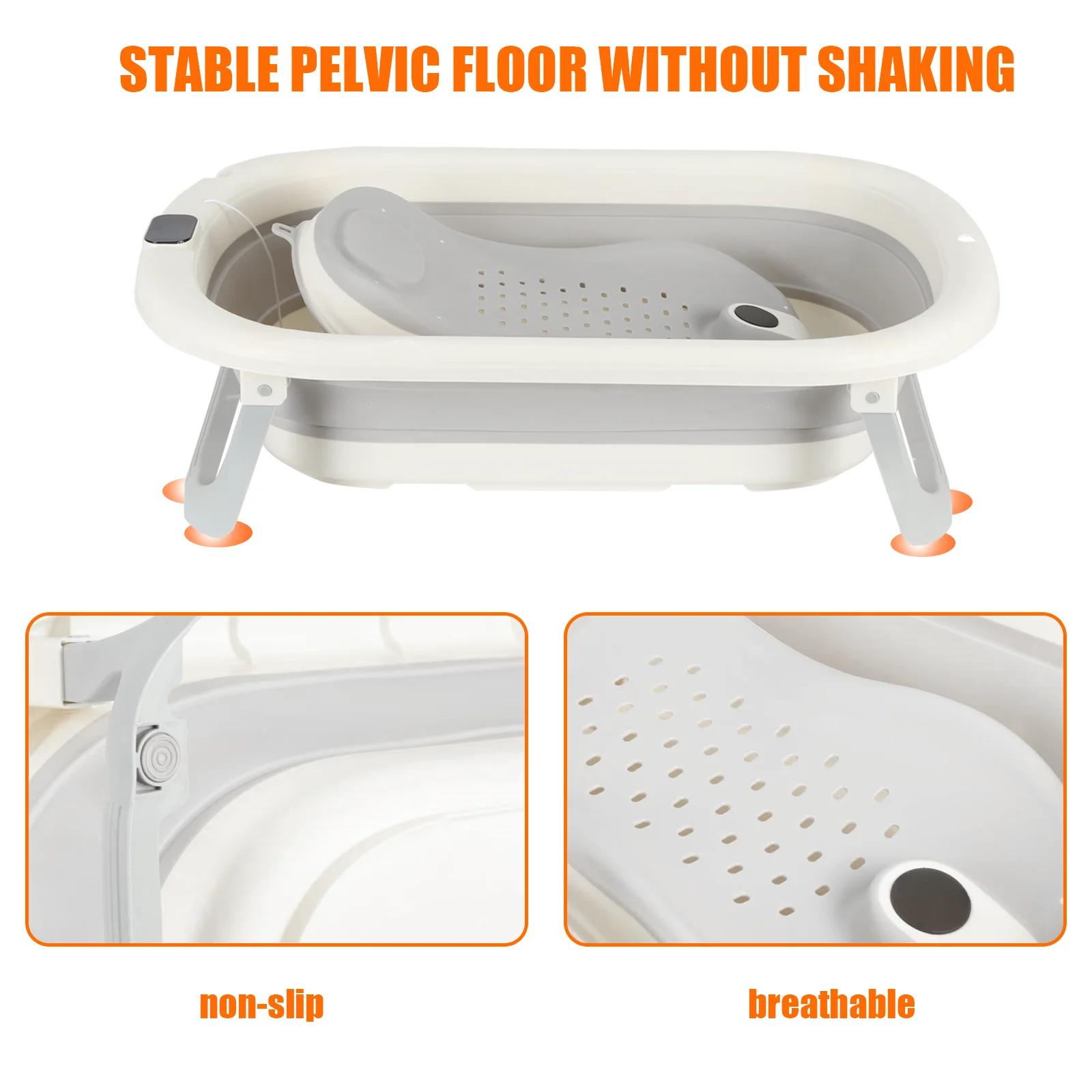 Baignoire Pliable pour Bébé et Nouveau-Né, Inclus Transat De Bain & Thermomètre Intégré, Confortable