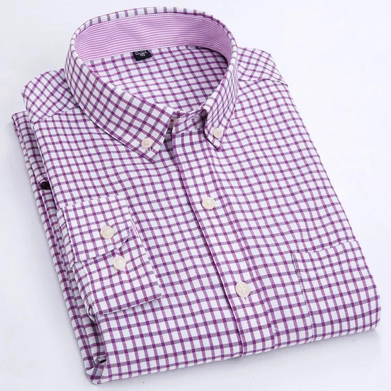 Chemise à manches longues tissée Oxford pour hommes, en coton, sans repassage, anti-rides, facile à