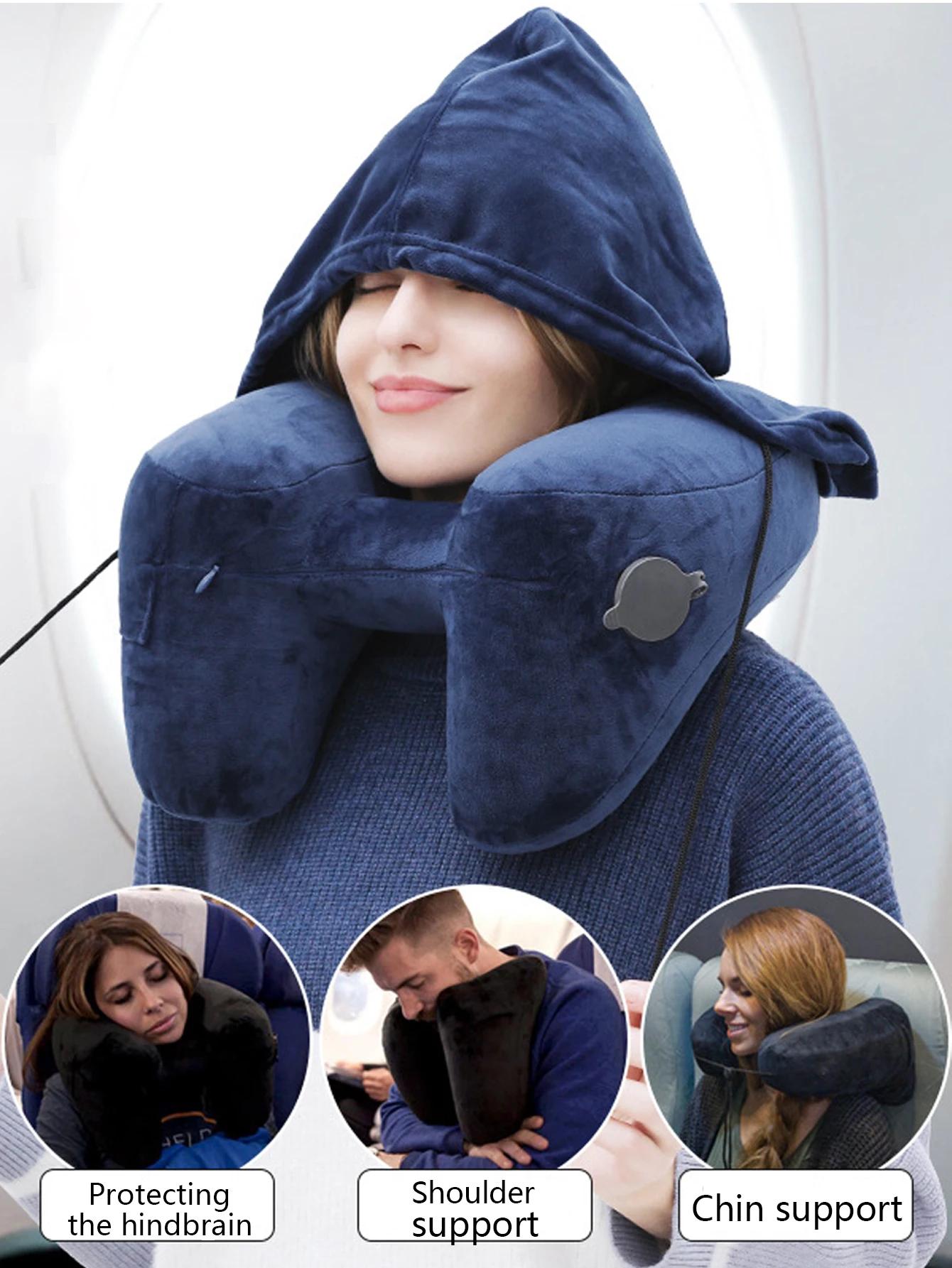 Oreiller gonflable de voyage en forme de U, 1 pièce, oreiller cervical d'aviation à capuche en H ave