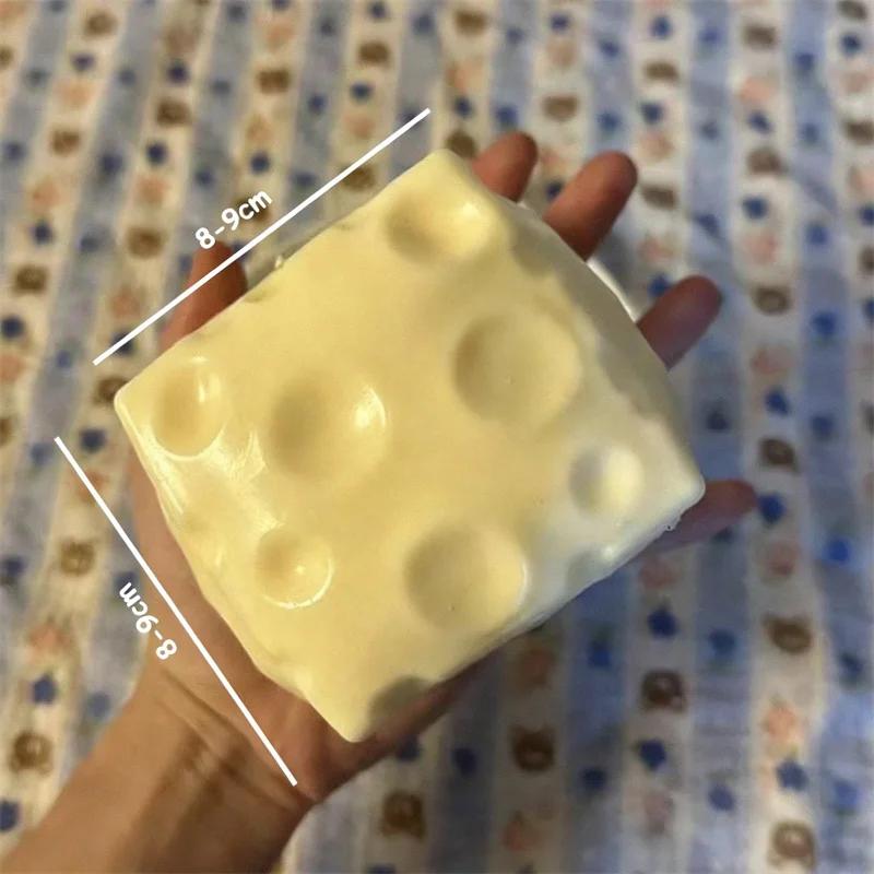 Balle anti-stress géante en forme de cube de fromage, jouet sensoriel ASMR non rebondissant, cadeau