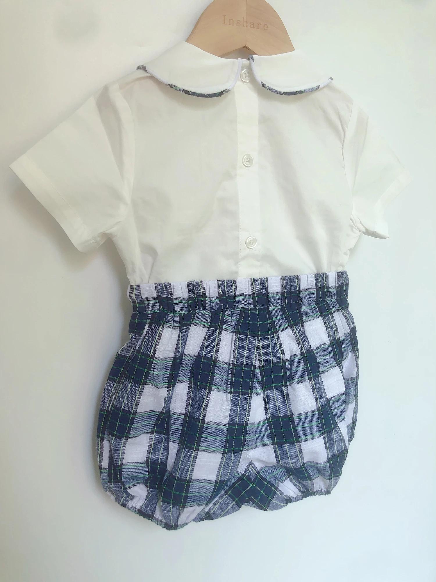 Costume britannique pour garçons, chemise en pur coton, Style espagnol, Prince, Plaid bleu, beau Bou