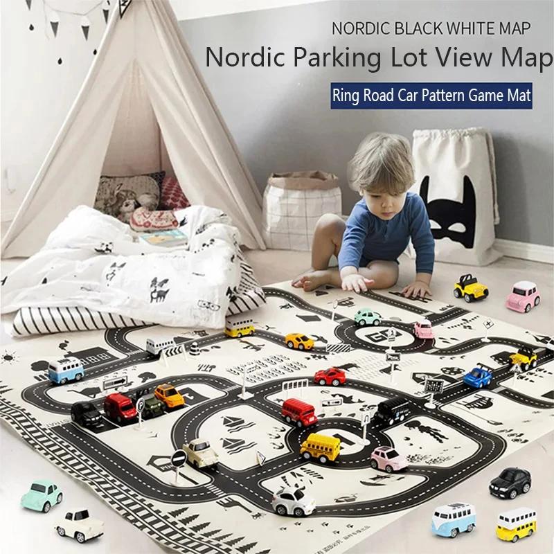 Tapis de carte de route 130x100CM pour enfants, Parking, feuille de route 83x58CM, carte de la circu