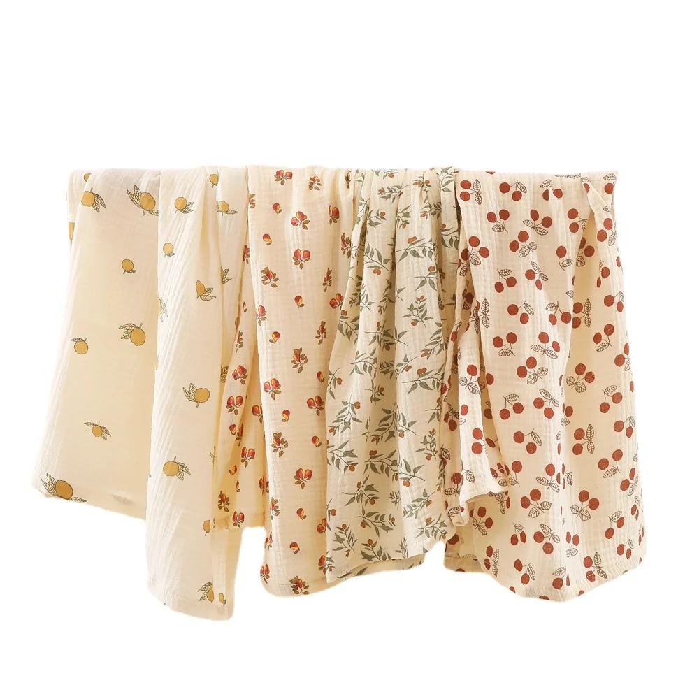 Couverture d'emmaillotage en coton pour bébé, imprimé Floral, couche en mousseline, tissu froissé po