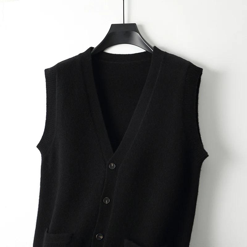 Gilet sans manches tricoté en laine mérinos pour hommes, épaule épaisse, décontracté, Business, chau