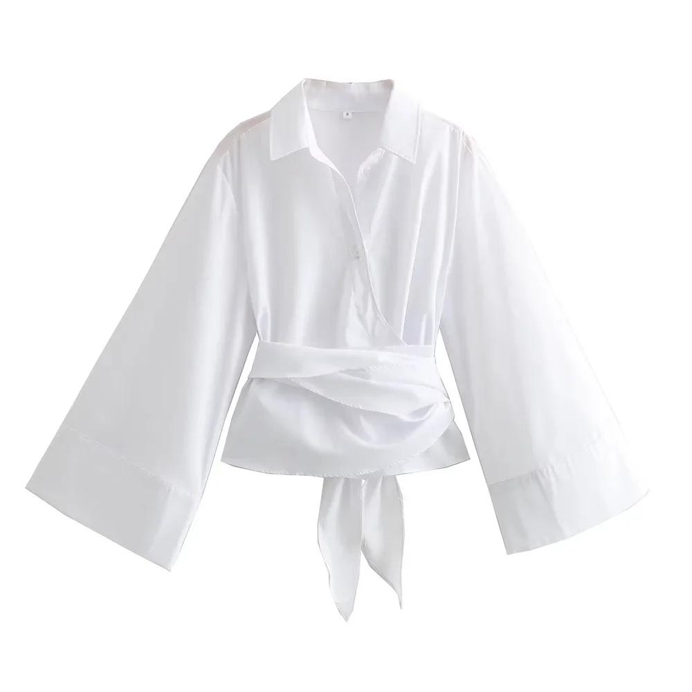 Chemise en popeline à Double boutonnage pour femmes, nouvelle mode décontractée, col Polo, nœud papi