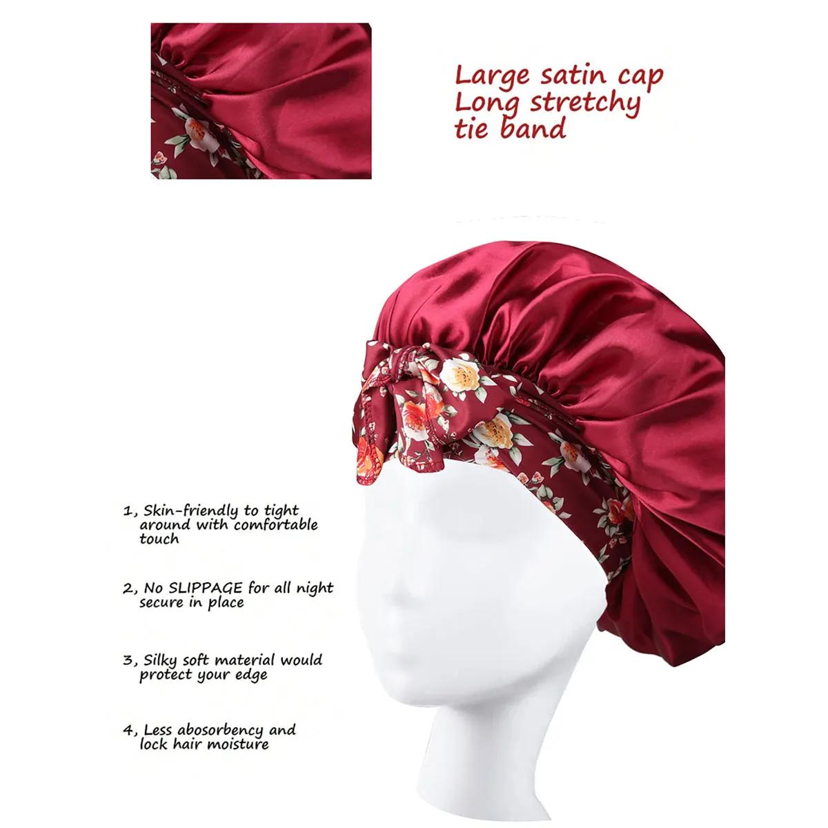 Chapeau en soie avec nœud pour femmes, grand Bonnet de soins pour cheveux longs et bouclés, Double c