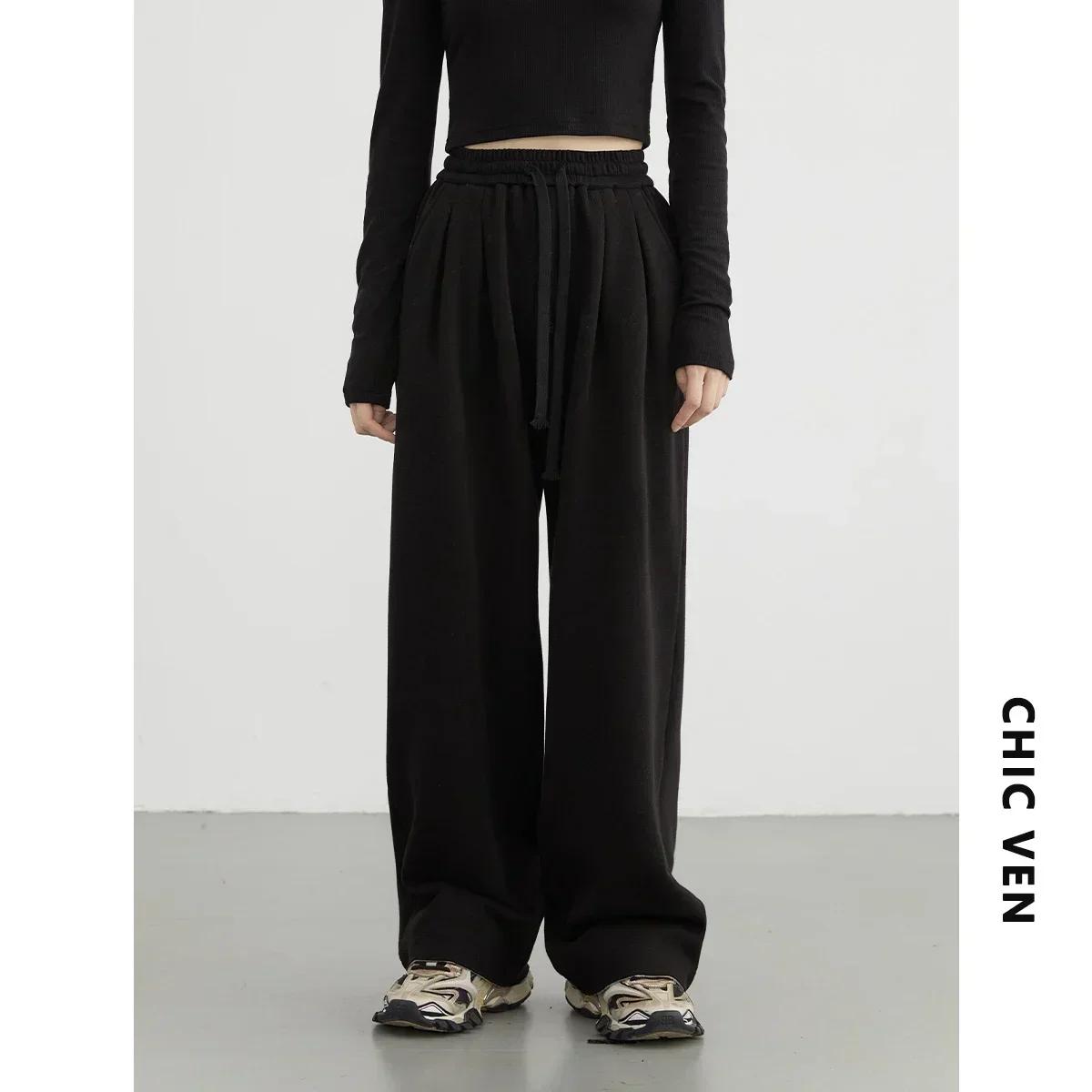 CHIC VEN pantalon femme Streetwear solide ample nouveau cordon sport pantalon décontracté taille hau