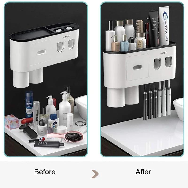Porte-brosse à dents inversé à Adsorption magnétique, support mural Double distributeur automatique