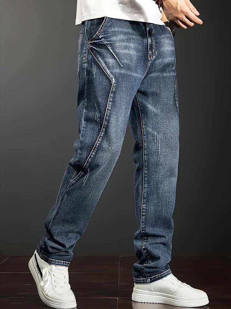 Jean extensible à jambes droites pour hommes, pantalons décontractés avec Design de personnalité, co