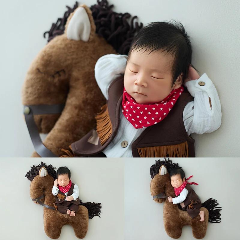 Accessoires de photographie pour nouveau-nés, thème Cowboy, Costumes pour bébé garçon avec écharpe,