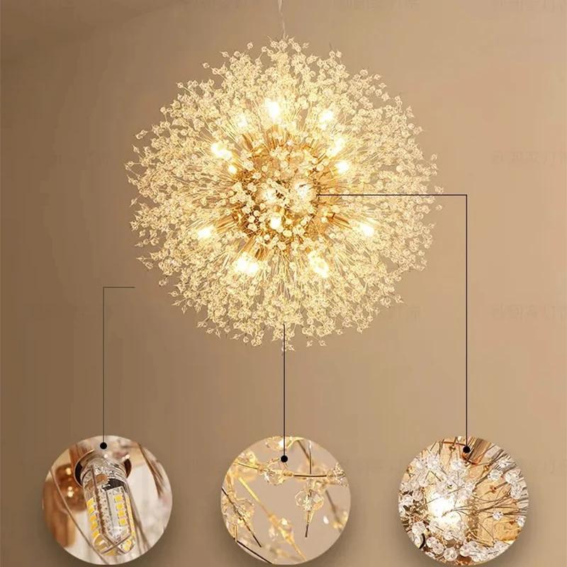 Lustre pissenlit doré moderne et luxueux, salon, salle à manger, chambre à coucher, étoile, boule de