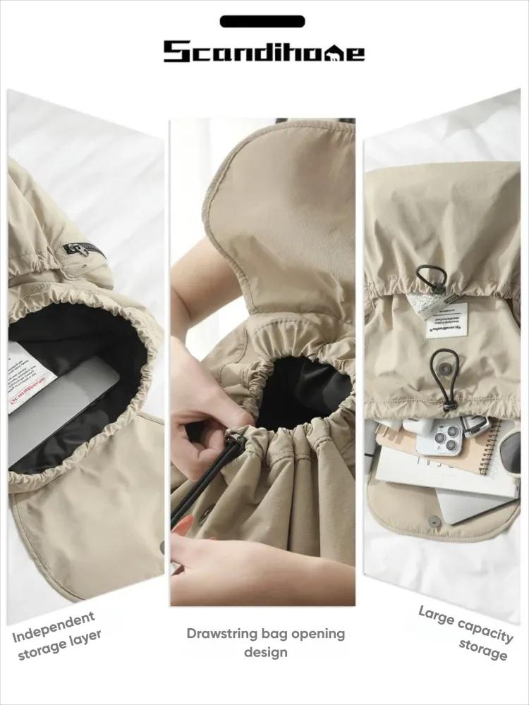Grand sac à dos imperméable en nylon avec cordon de serrage pour hommes et femmes, compartiment pour