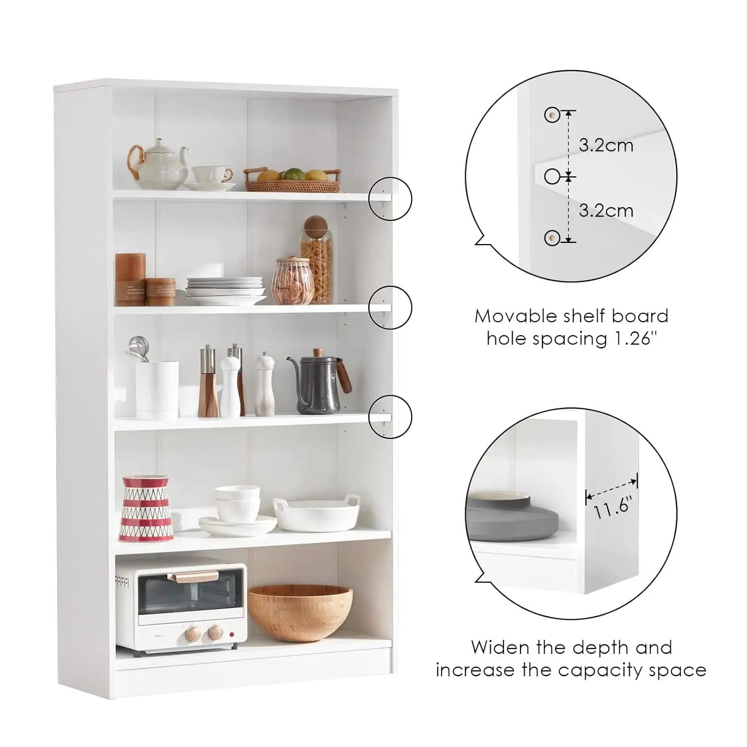 Étagère blanche pour chambre à coucher, bibliothèque de bureau à 5 étagères, 60 pouces de hauteur, b