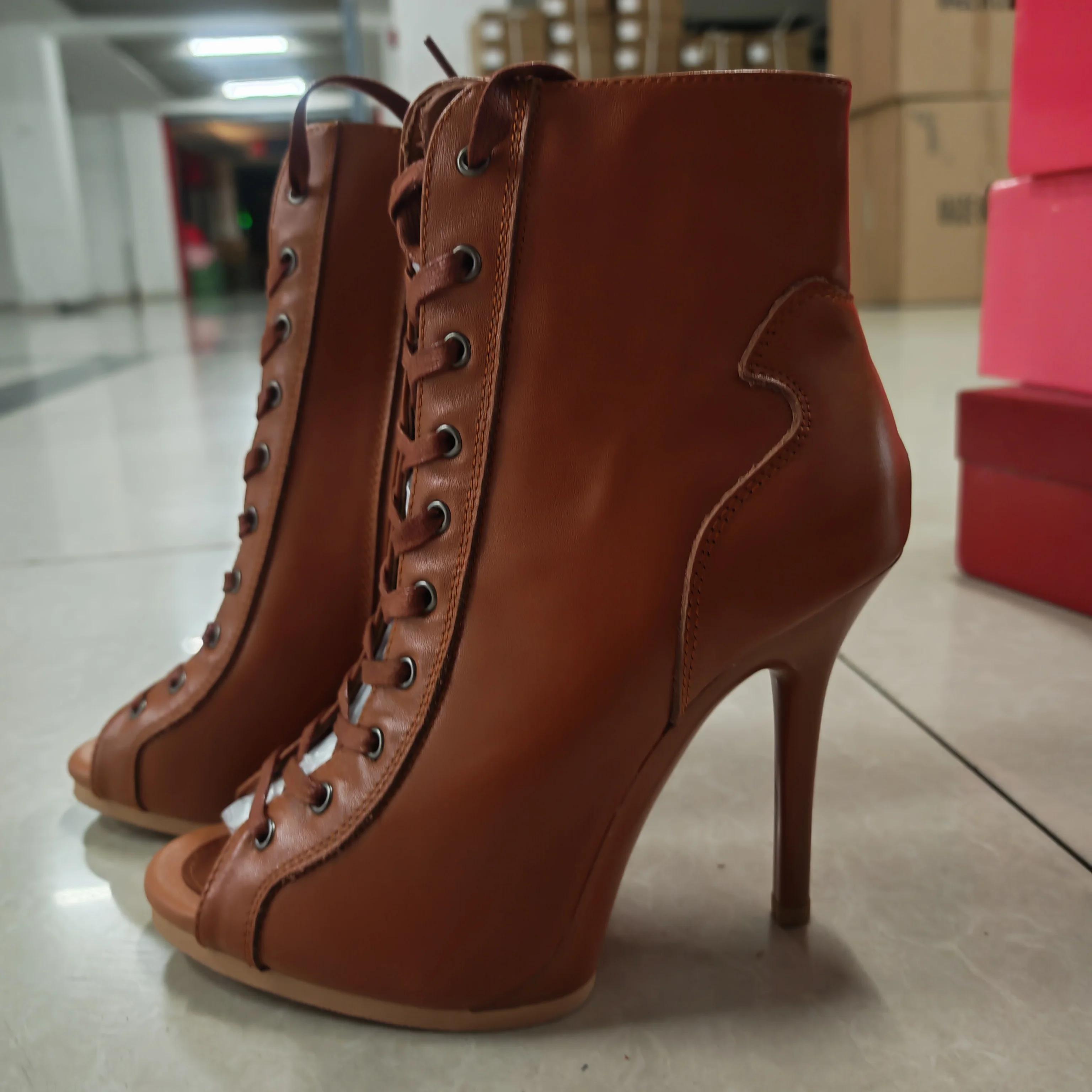 Cuir de vache Jazz danse à lacets Sexy Jazz danse spécial talons hauts sandales sangle creuse Stilet